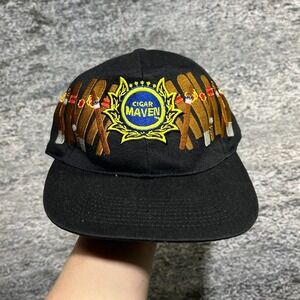 Vintage Cigar Maven Hat Snap Back Embroidered 90s Black Cap